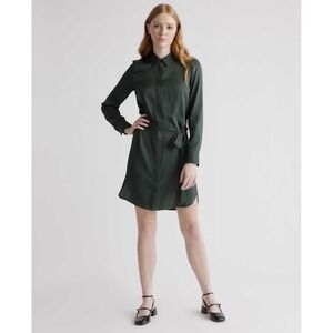 Quince Washable Silk Dark Green Shirt Dress